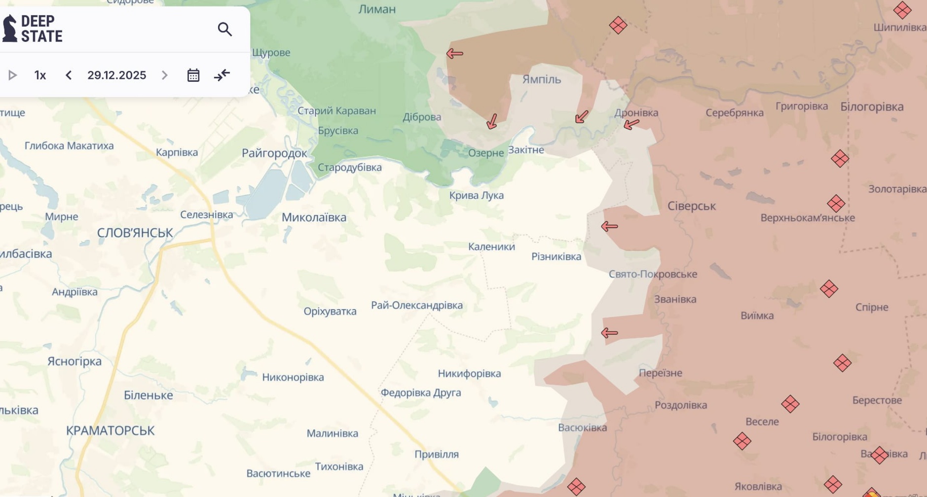 Ориентировочная карта боевых действий от DeepState по состоянию на 23:20 28 декабря