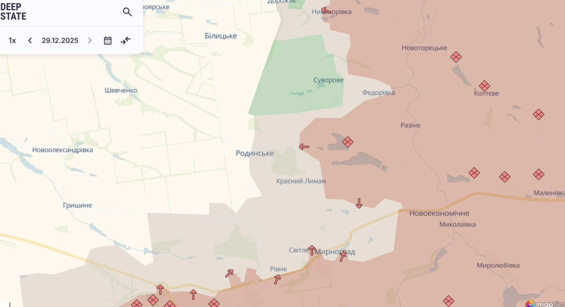 Ориентировочная карта боевых действий от DeepState по состоянию 23:20 28 декабря