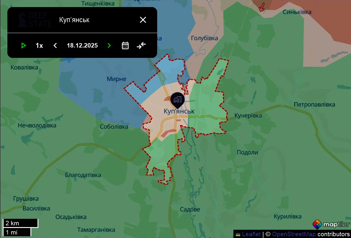 Лінія фронту в районі Куп’янська станом на 18 грудня/DeepStateMAP