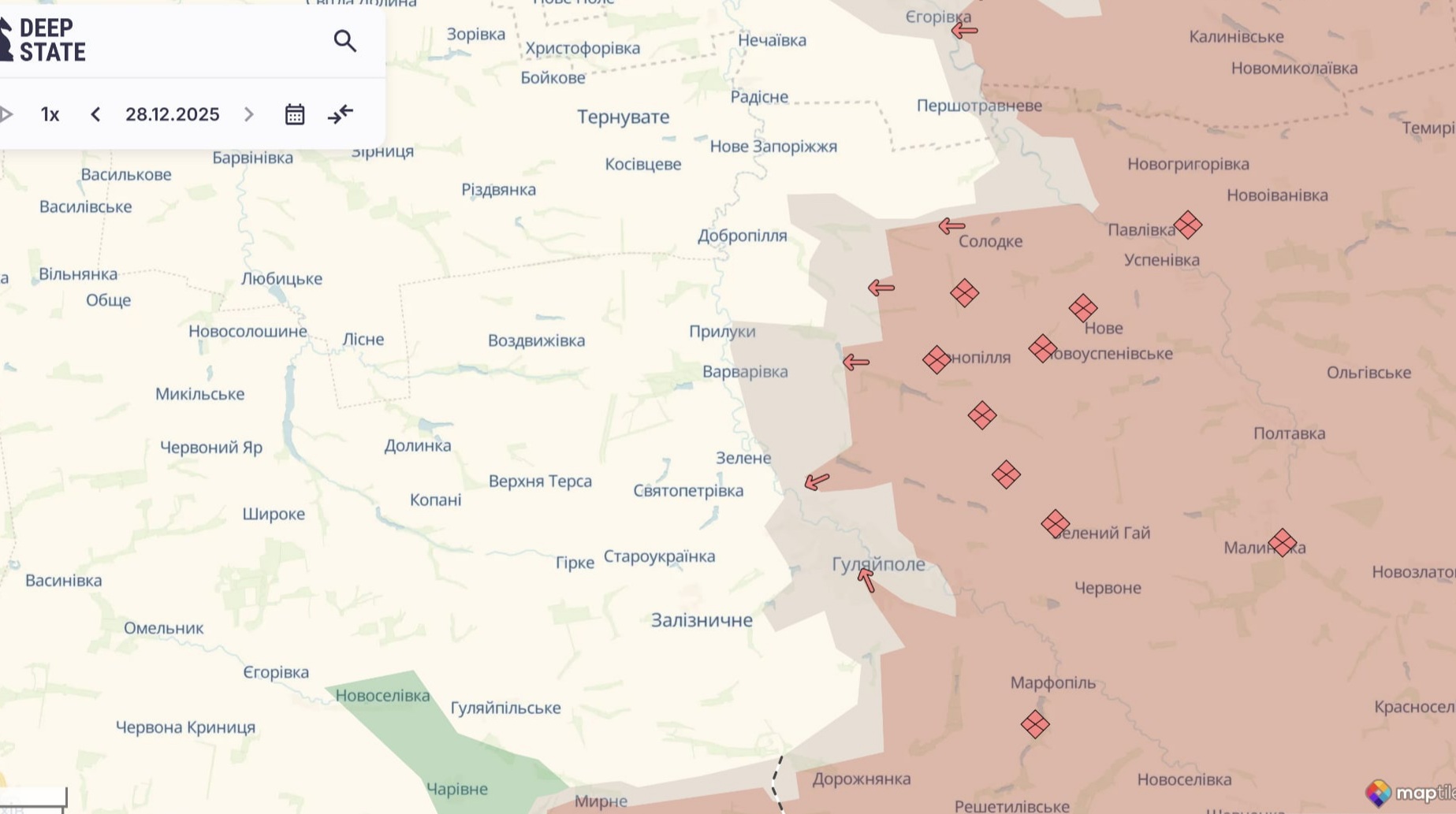 Ориентировочная карта боевых действий на 28 декабря в 23:20/DeepStateMap