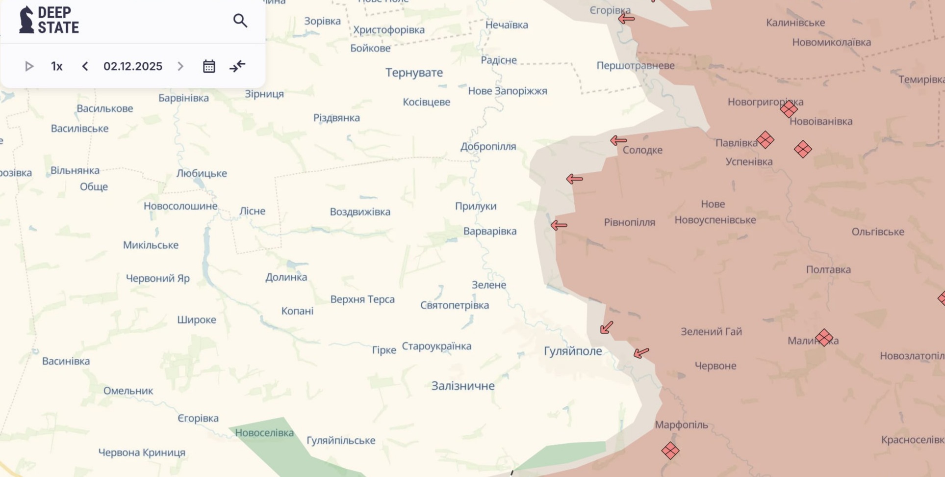 Ориентировочная карта боевых действий на 2 декабря в 23:28/ DeepStateMap