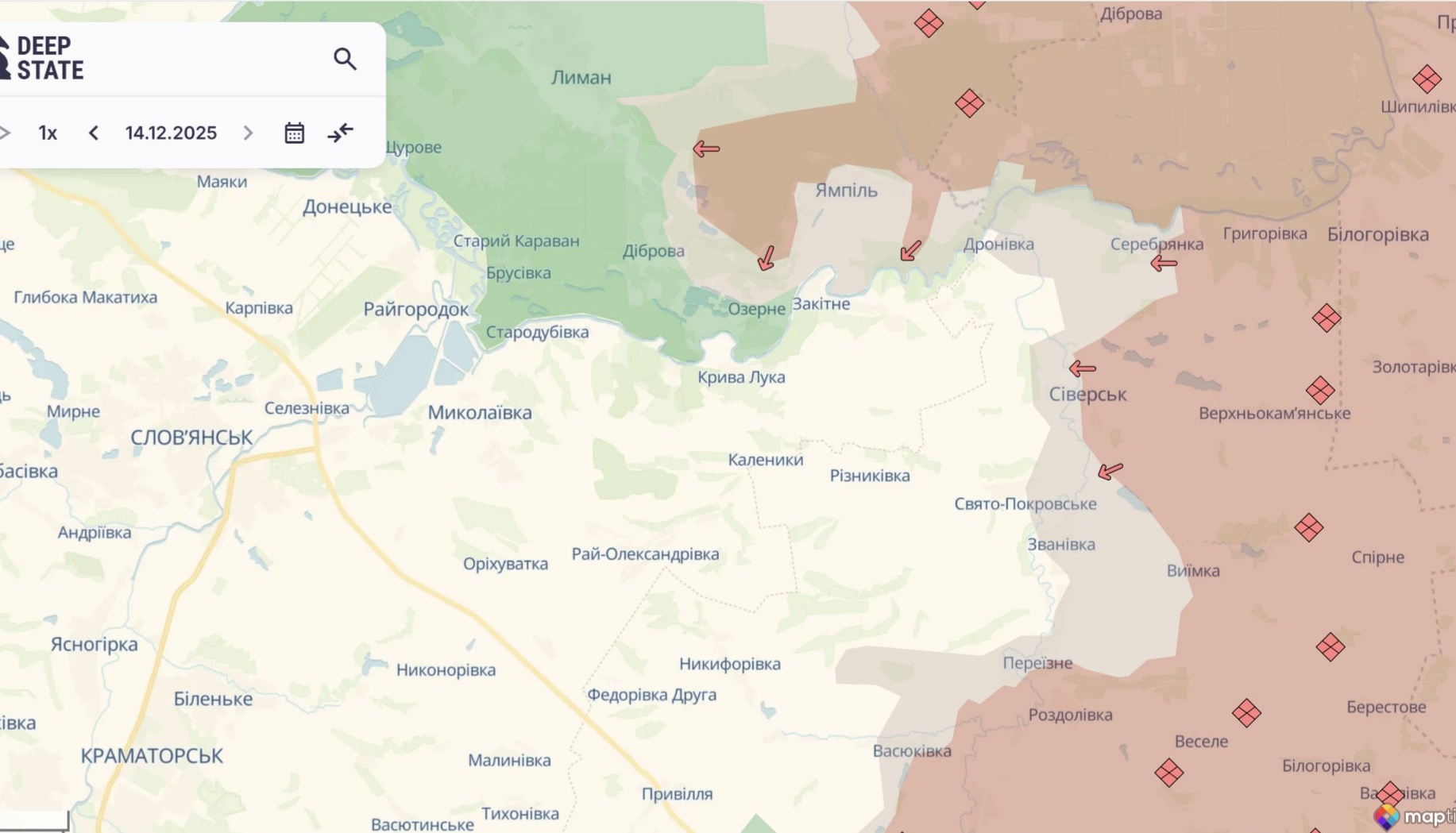 Ориентировочная карта боевых действий по состоянию на 14 декабря в 13:11/DeepStateMap