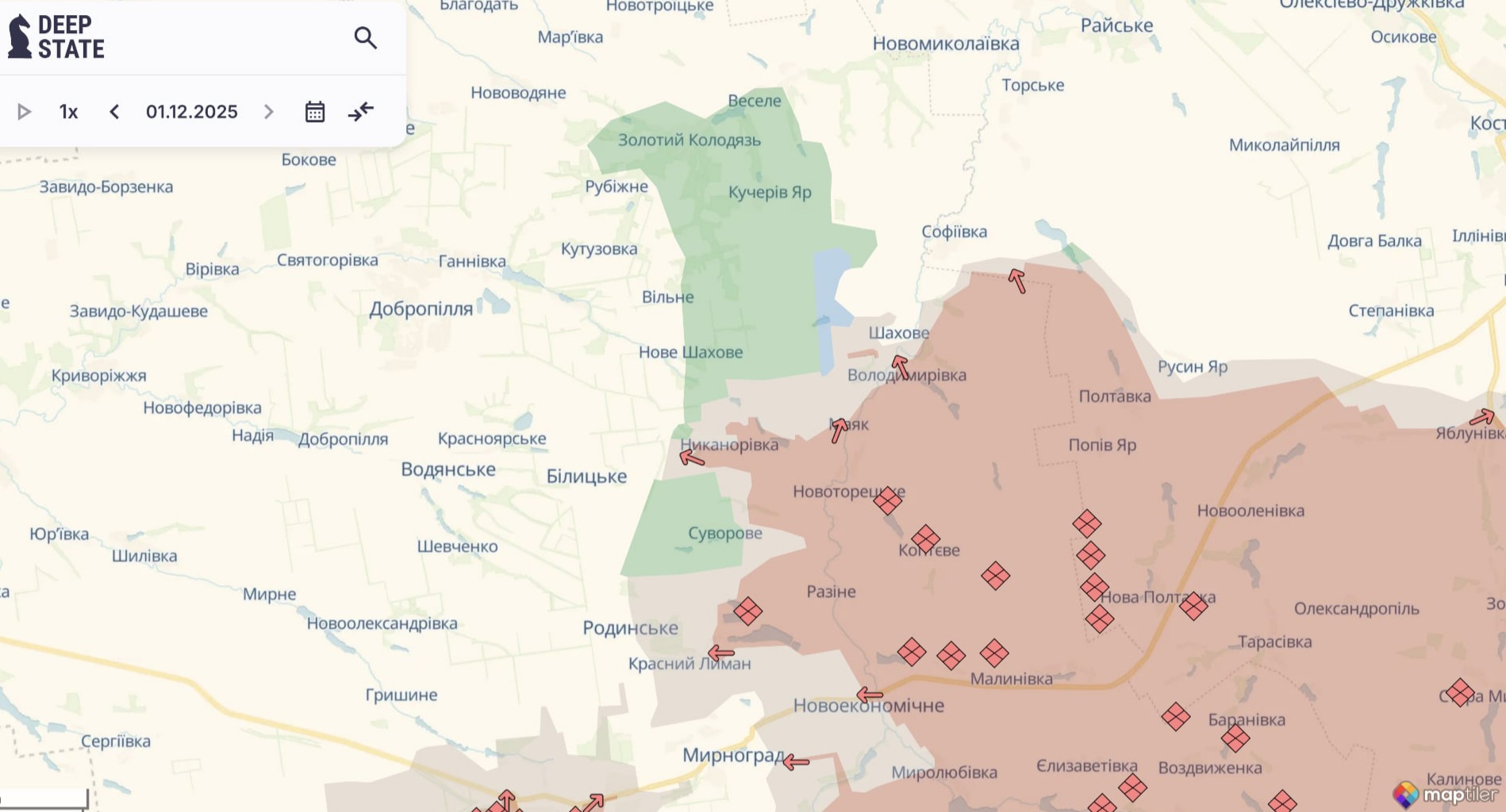 Ориентировочная карта боевых действий на 1 декабря в 23:31 / DeepStateMap