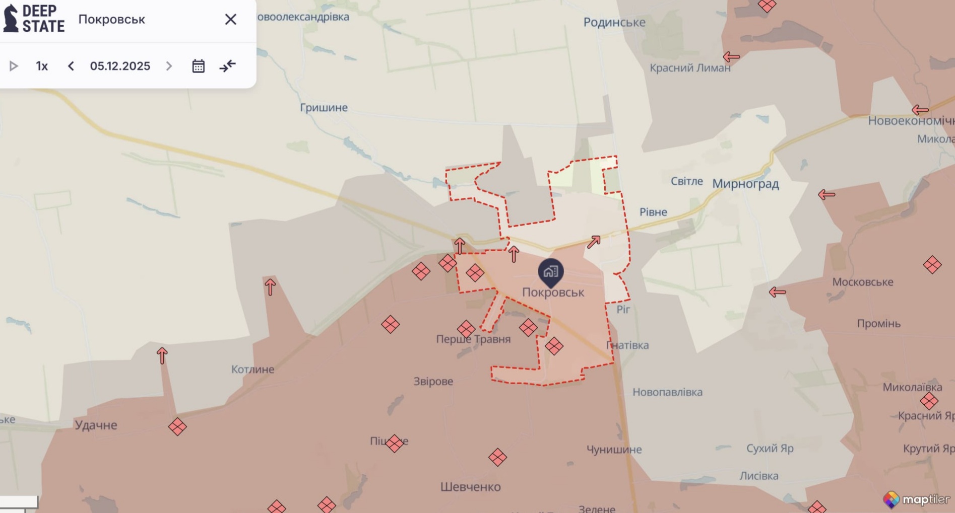 Ориентировочная карта боевых действий на 5 декабря в 22:42/DeepStateMap