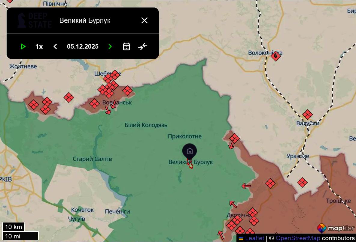 Линия фронта в районе Большого Бурлука по состоянию на 5 декабря / DeepStateMAP