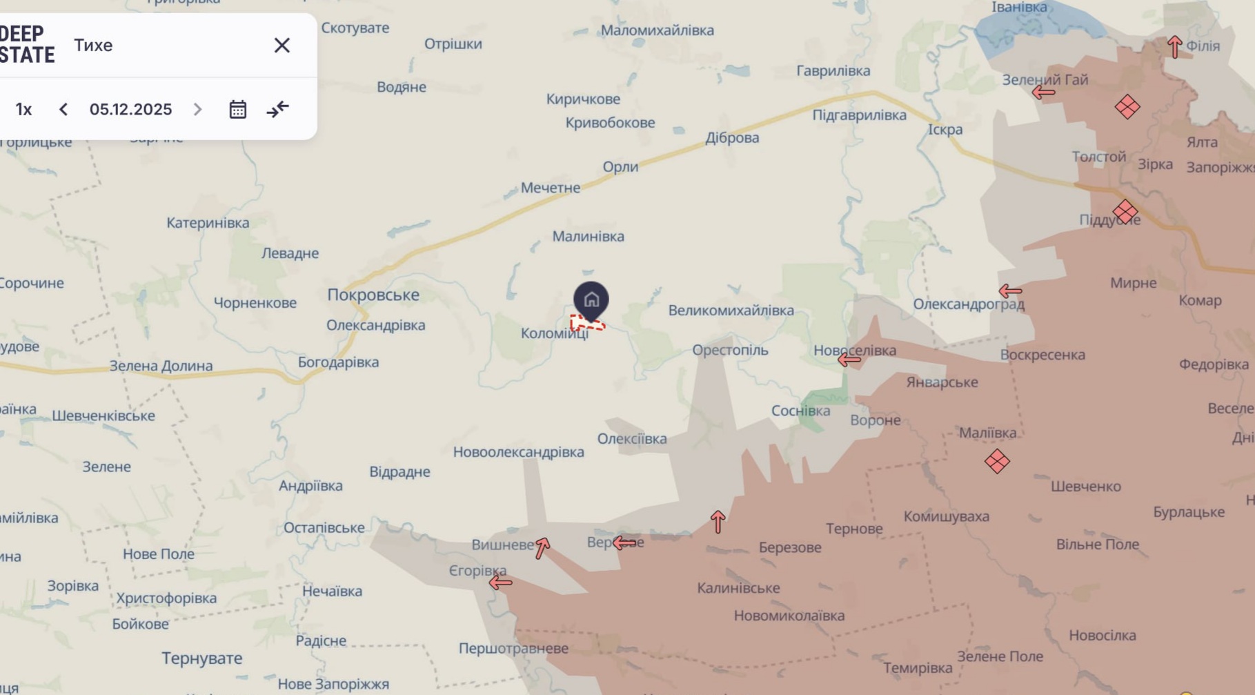 Ориентировочная карта боевых действий на 5 декабря в 22:42/DeepStateMap