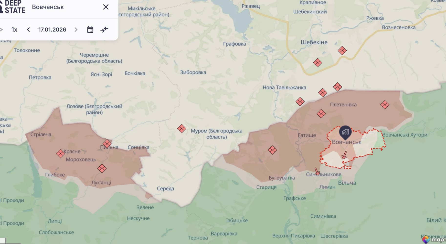 Ориентировочная карта боевых действий на 17 января в 21:47/DeepStateMap