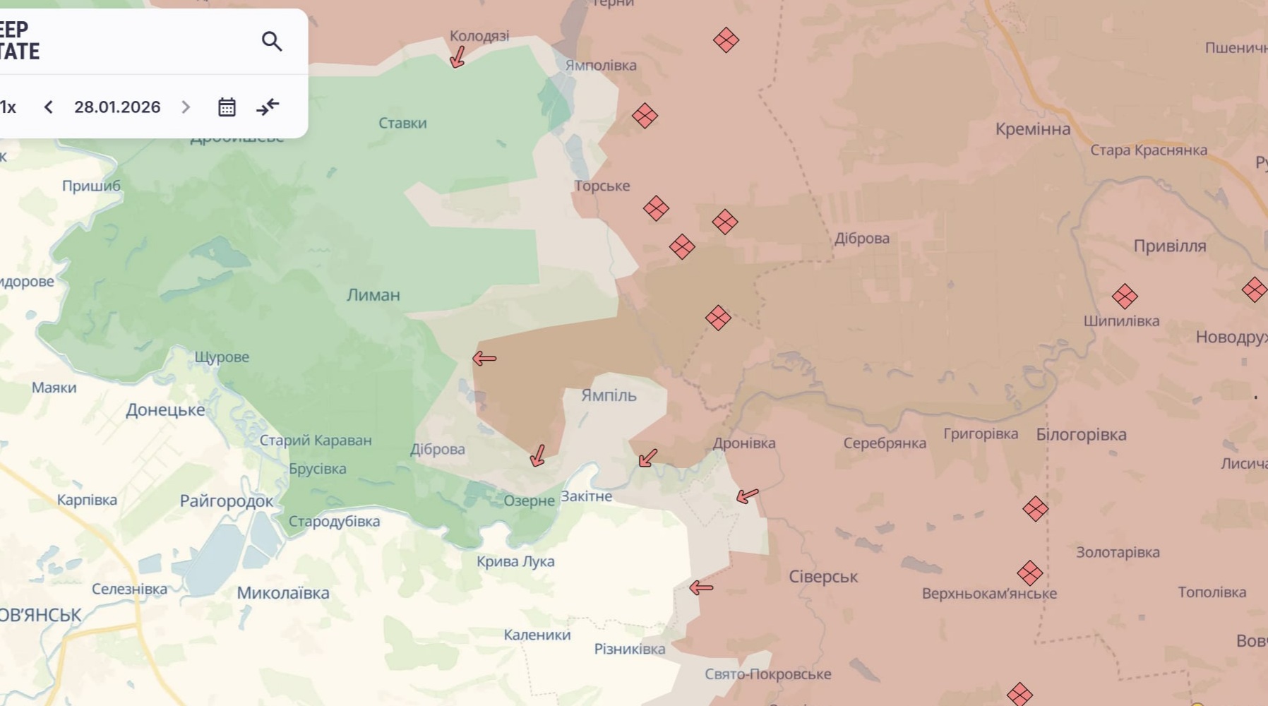 Ориентировочная карта боевых действий на 28 января в 23:51/DeepStateMap