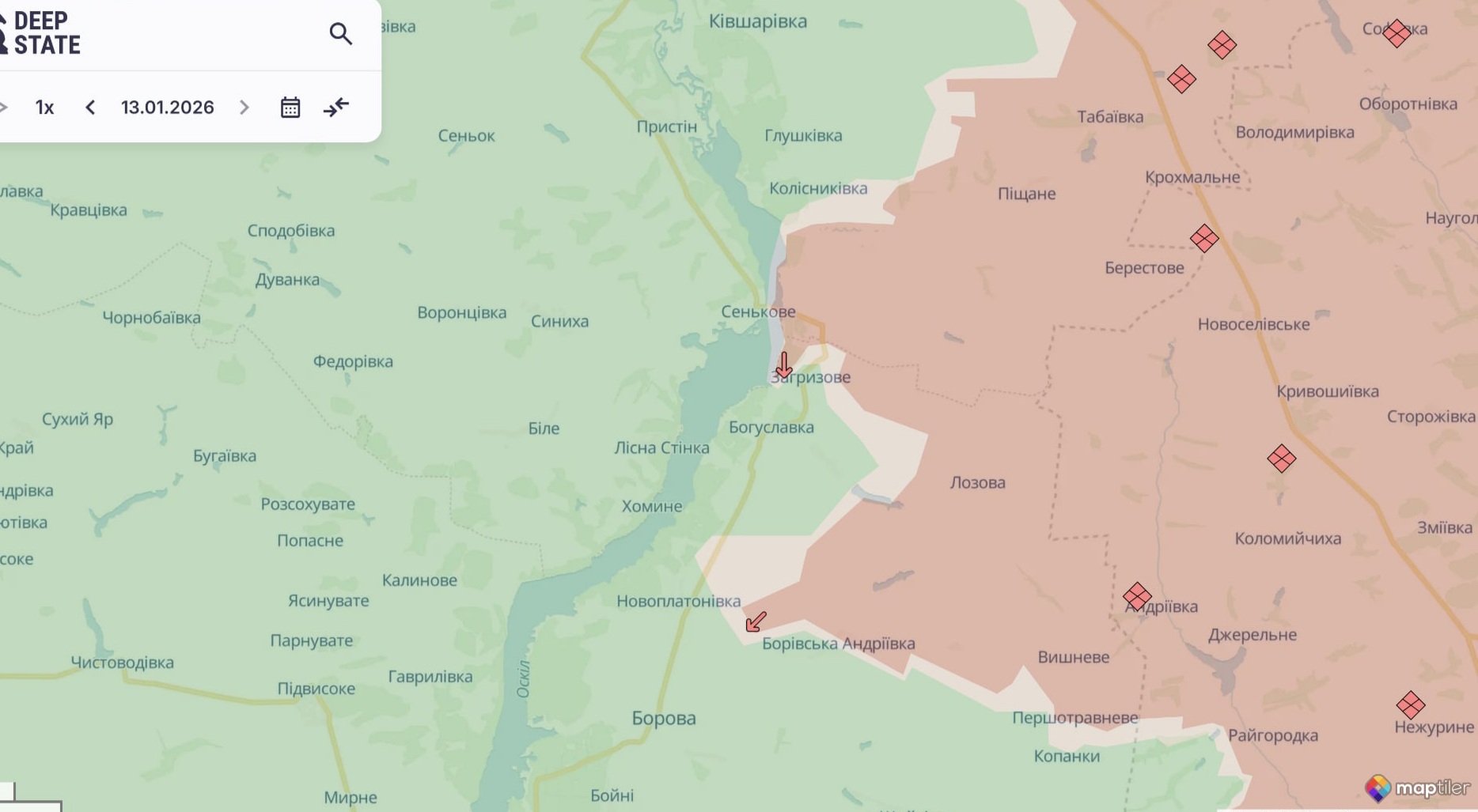 Ориентировочная карта боевых действий по состоянию на 13 января в 23:54/DeepStateMap