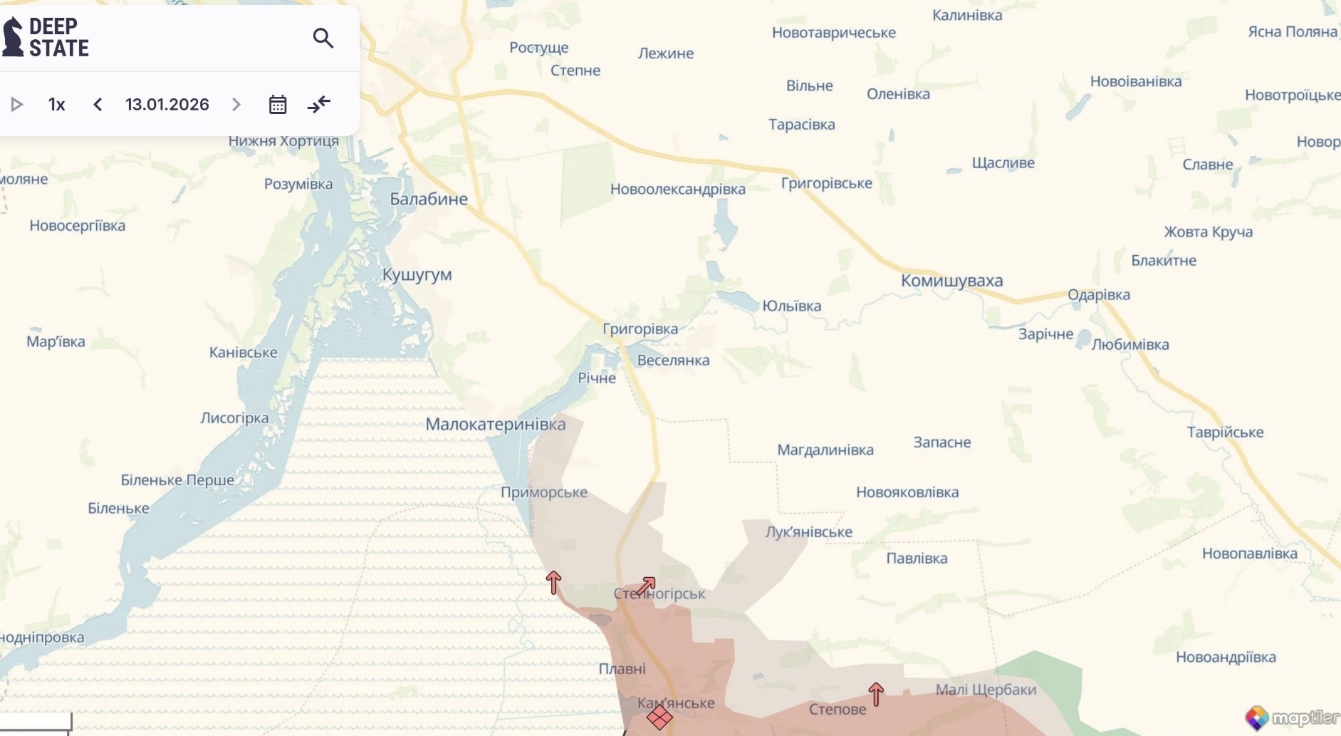 Ориентировочная карта боевых действий по состоянию на 13 января в 23:54/DeepStateMap