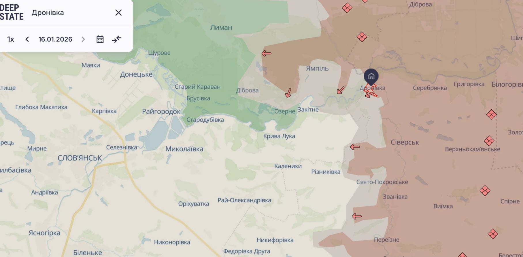 Ориентировочная карта боевых действий на 16 января в 20:31/DeepStateMap