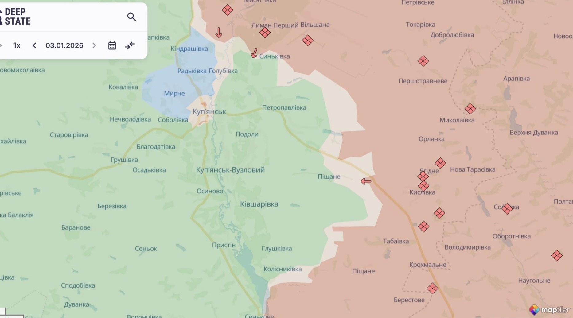 Ориентировочная карта боевых действий по состоянию на 3 января в 23:00