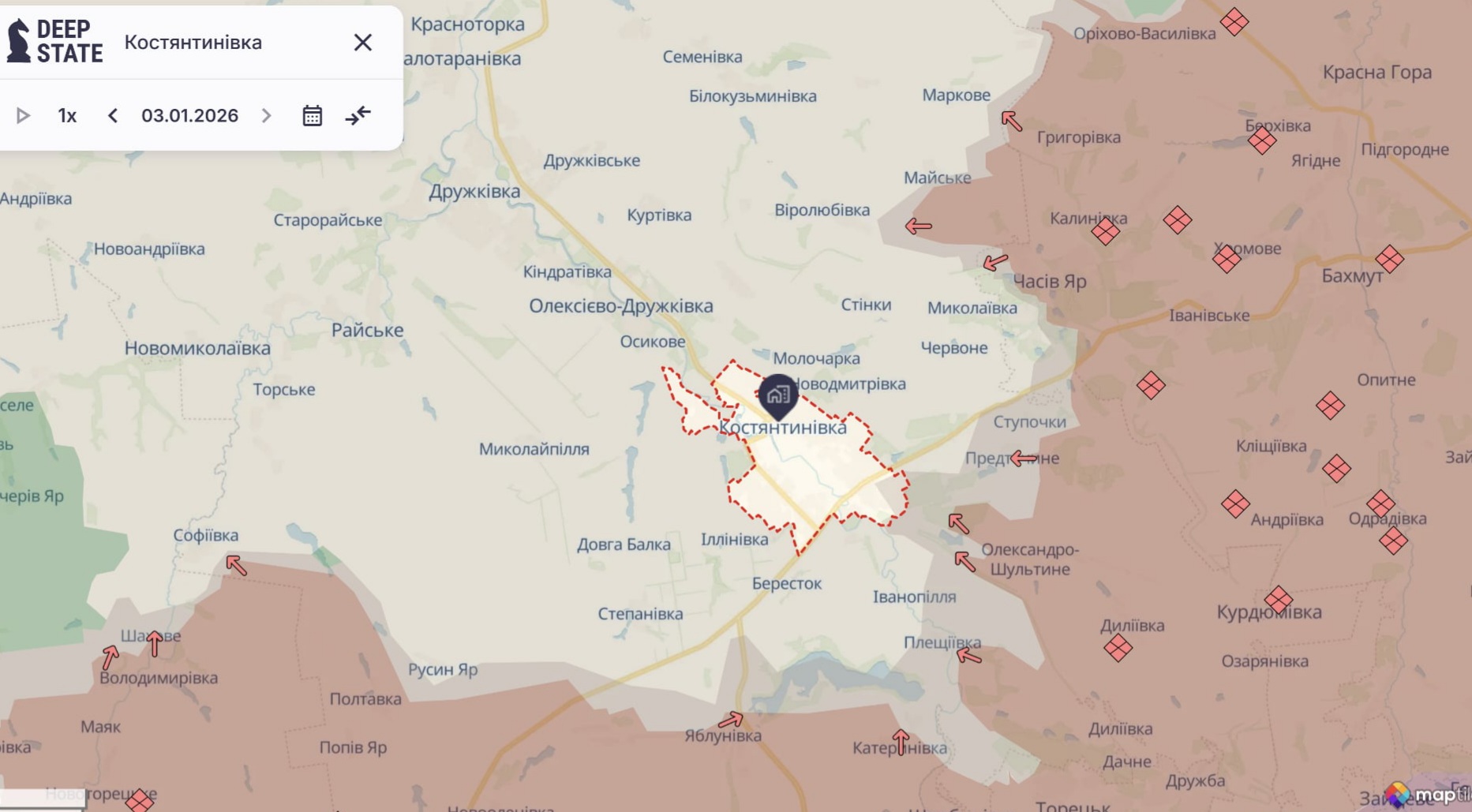 Ориентировочная карта боевых действий по состоянию на 3 января в 23:00