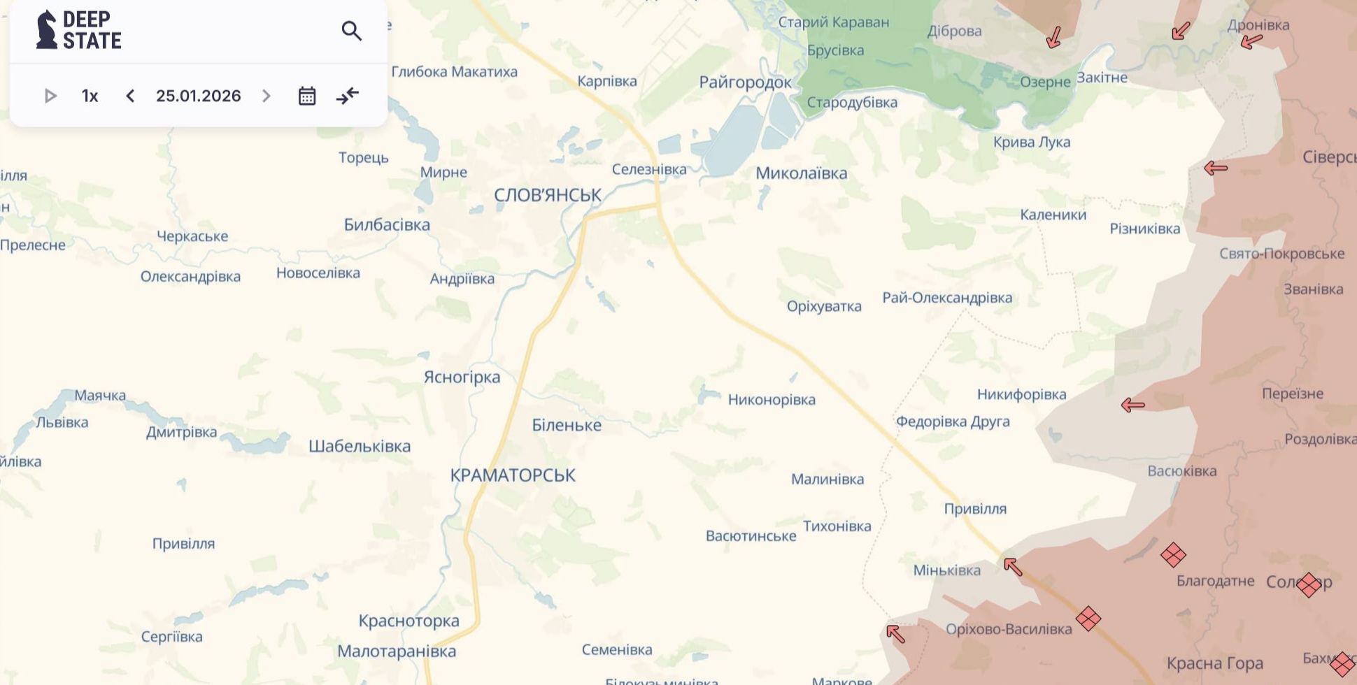 Ориентировочная карта боевых действий на 25 января в 21:34/DeepStateMap