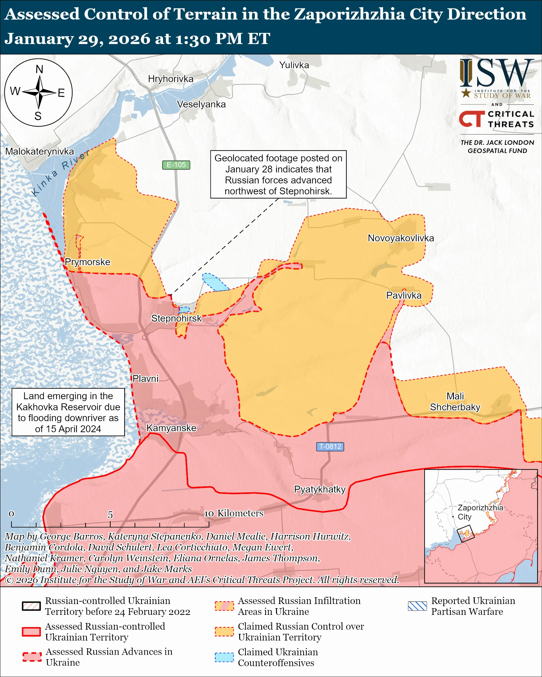 Лінія фронту на заході Запорізької області станом на 29 січня/ISW 