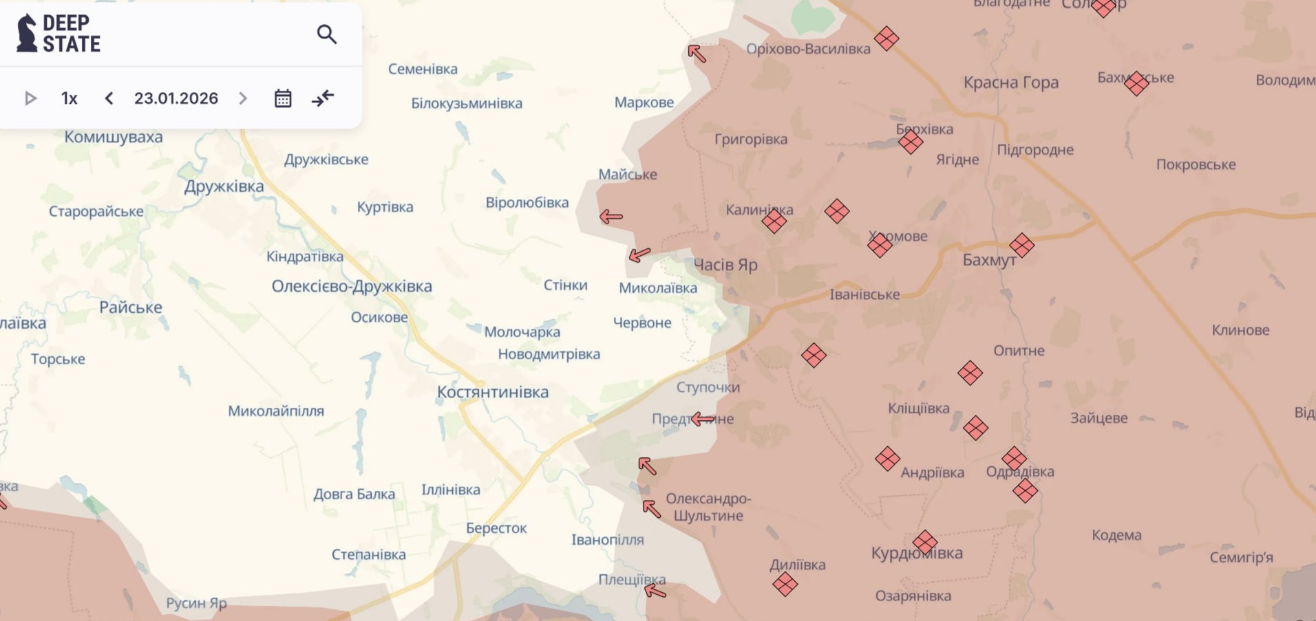 Ориентировочная карта боевых действий на 23 января в 22:58/DeepStateMap