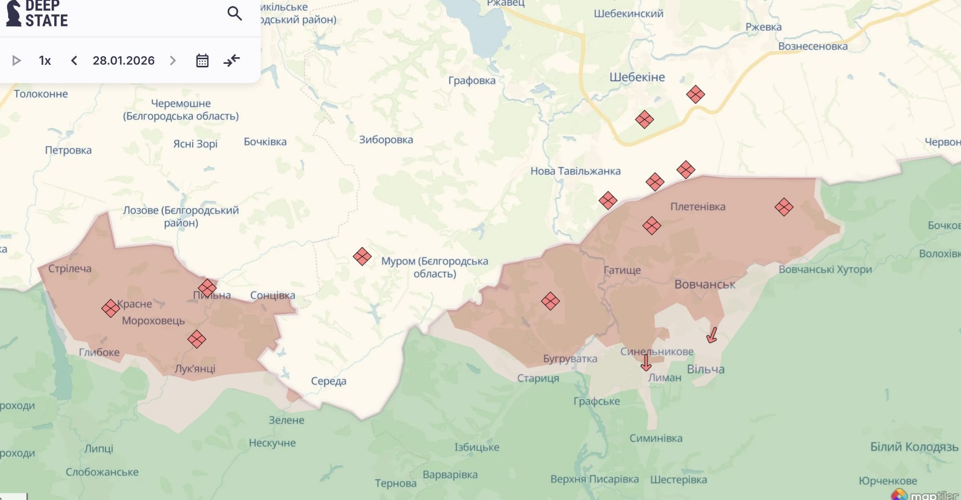 Ориентировочная карта боевых действий на 28 января в 23:51/DeepStateMap