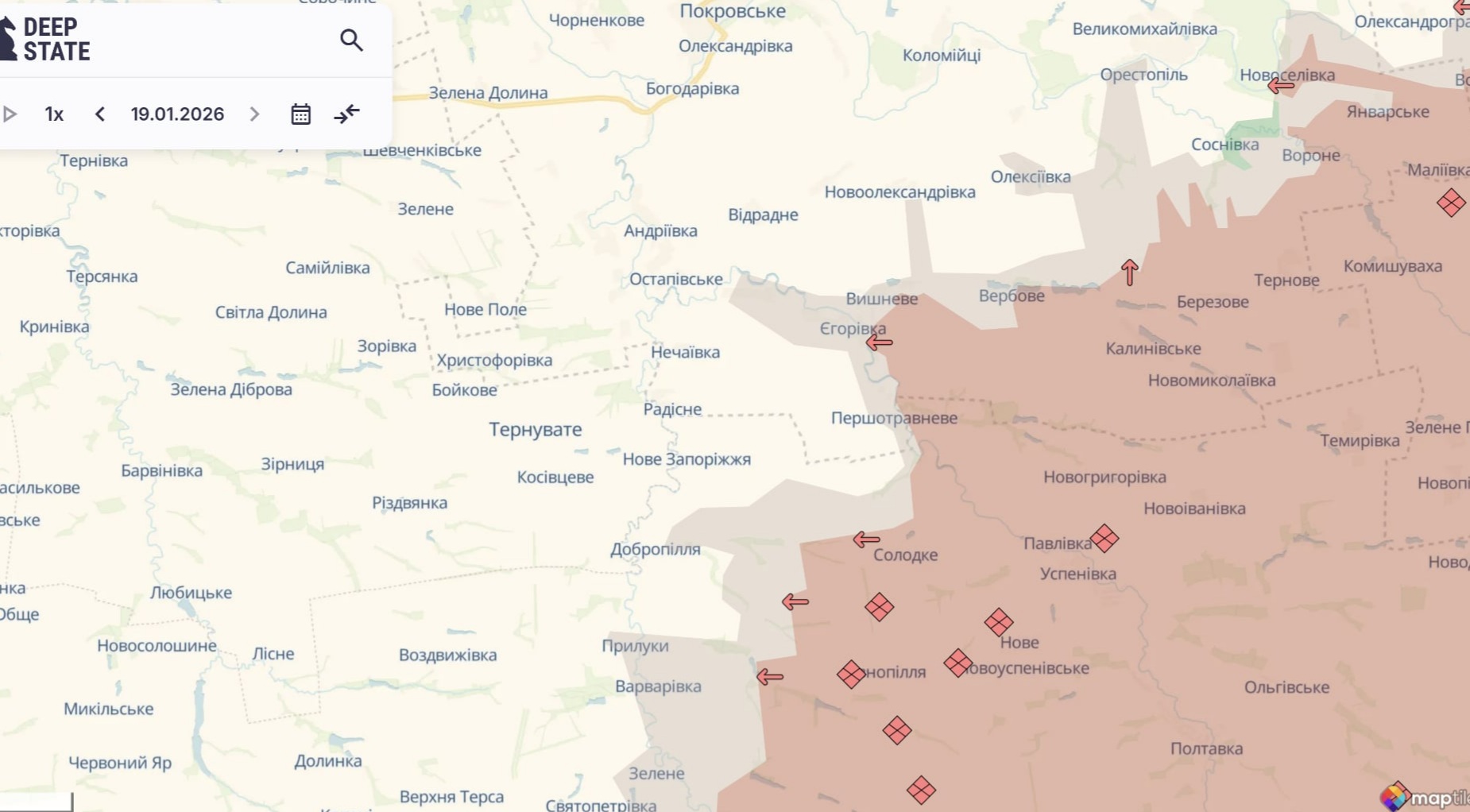 Ориентировочная карта боевых действий по состоянию на 19 января в 22:59/DeepStateMap