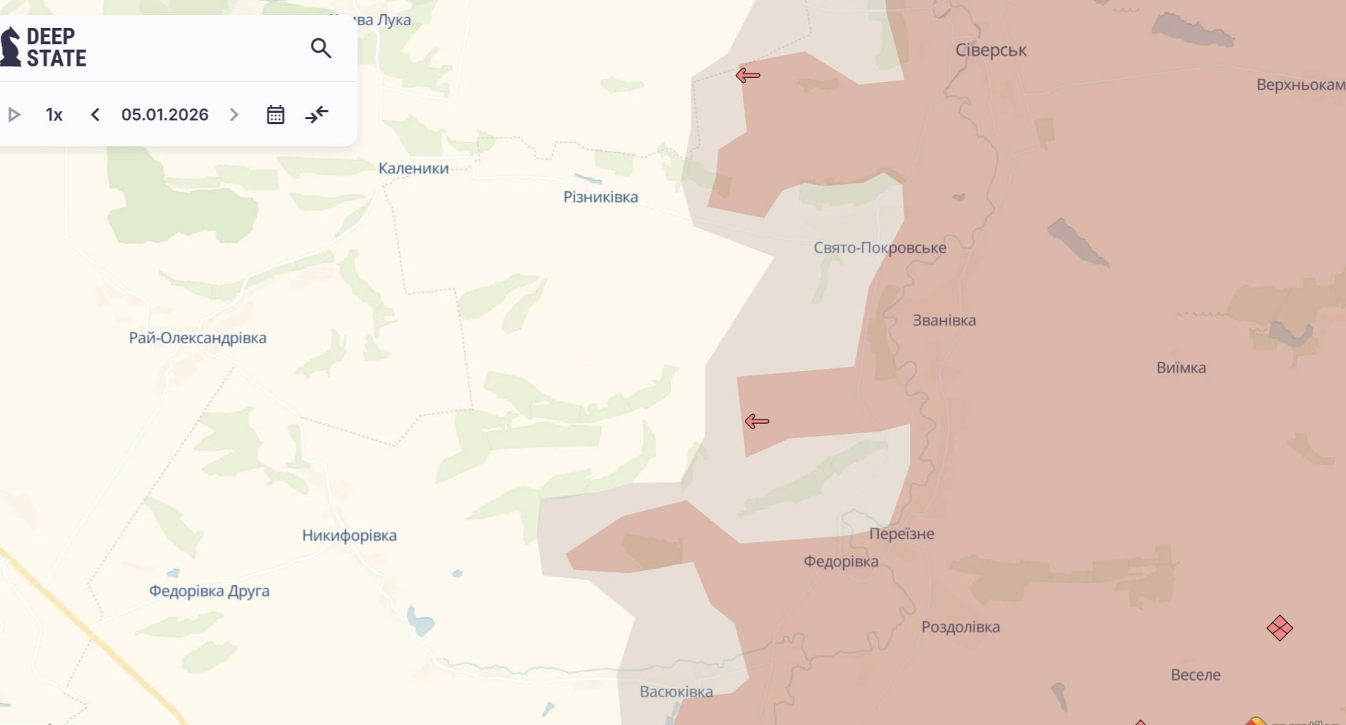 Ориентировочная карта боевых действий на января в 23:33/DeepStateMap