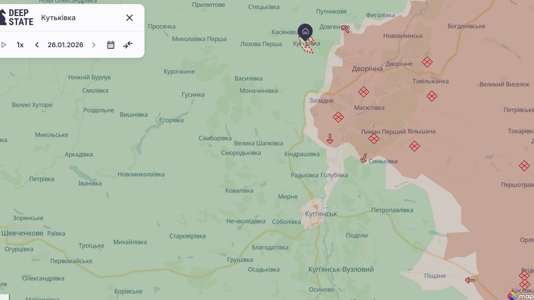 Ориентировочная карта боевых действий на 26 января в 23:47/DeepStateMap