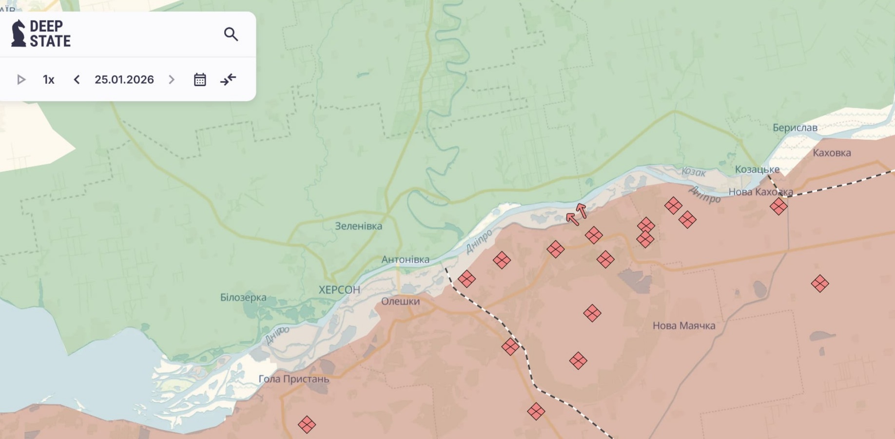Ориентировочная карта боевых действий на 25 января в 21:34/DeepStateMap