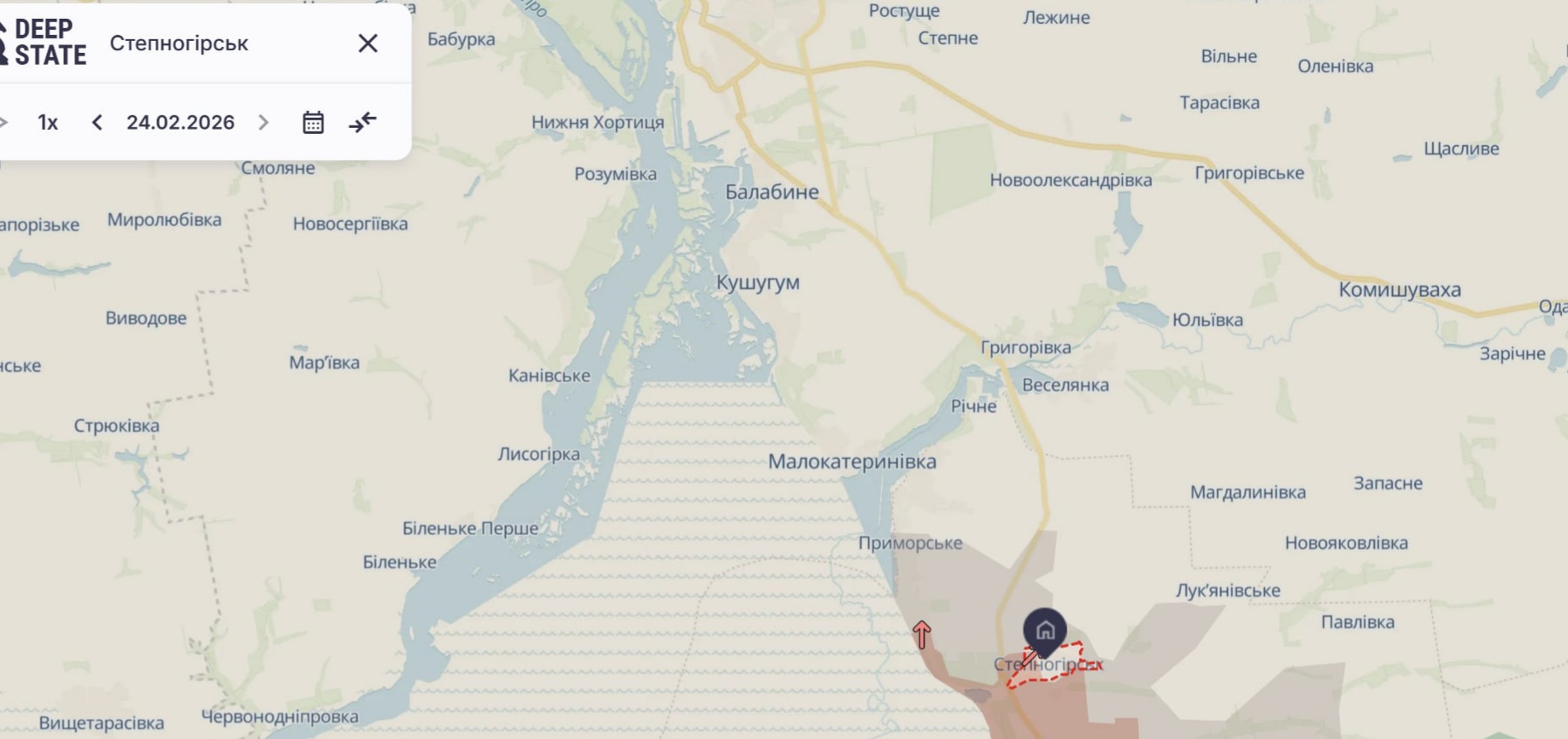 Орієнтовна карта бойових дій на 25 лютого о 23:31/DeepStateMap