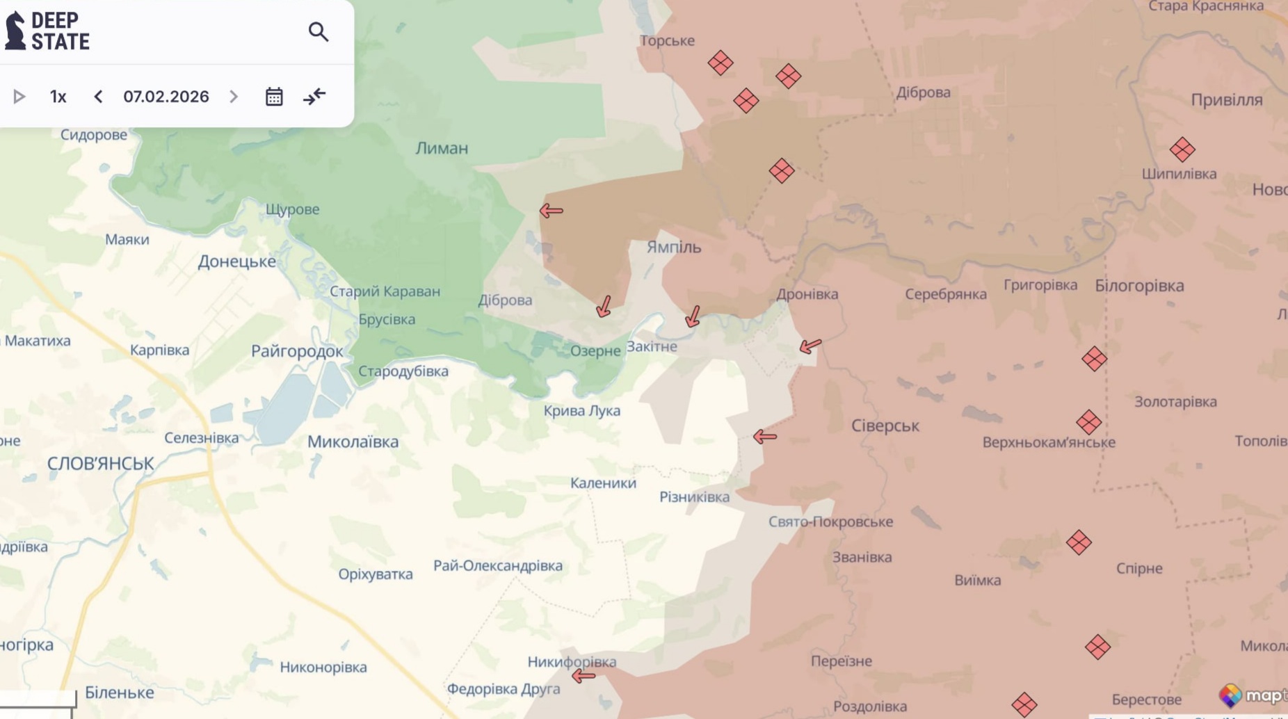 Ориентировочная карта боевых действий на 7 февраля в 23:11/DeepStateMap
