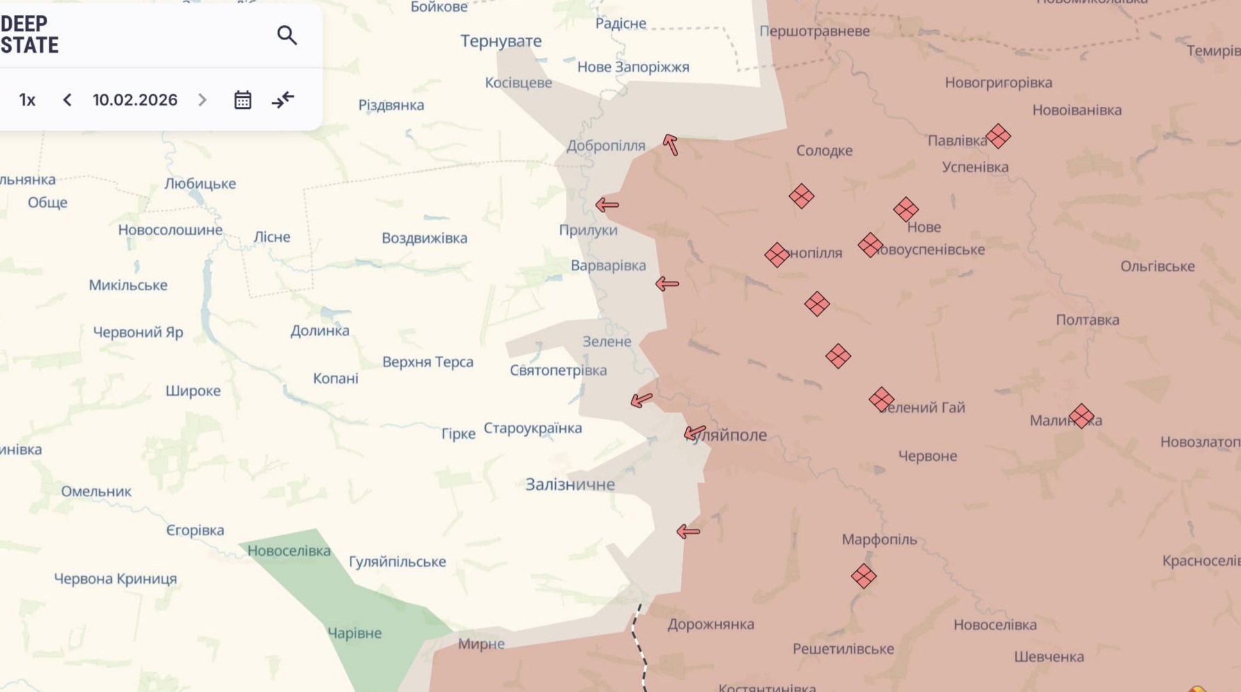 Ориентировочная карта боевых действий на 10 февраля в 00:07/DeepStateMap