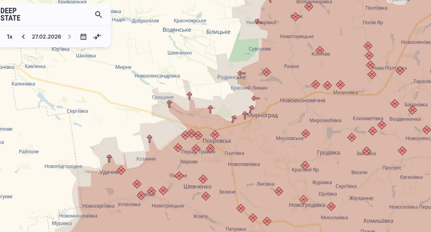 Ориентировочная карта боевых действий на 27 февраля в 23:34/DeepStateMap