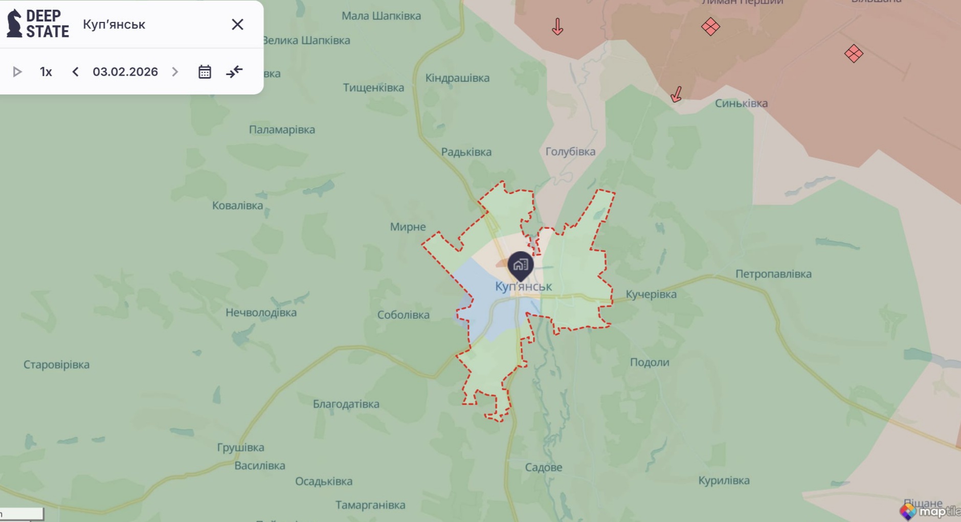 Ориентировочная карта боевых действий на 3 февраля в 22:52/DeepStateMap