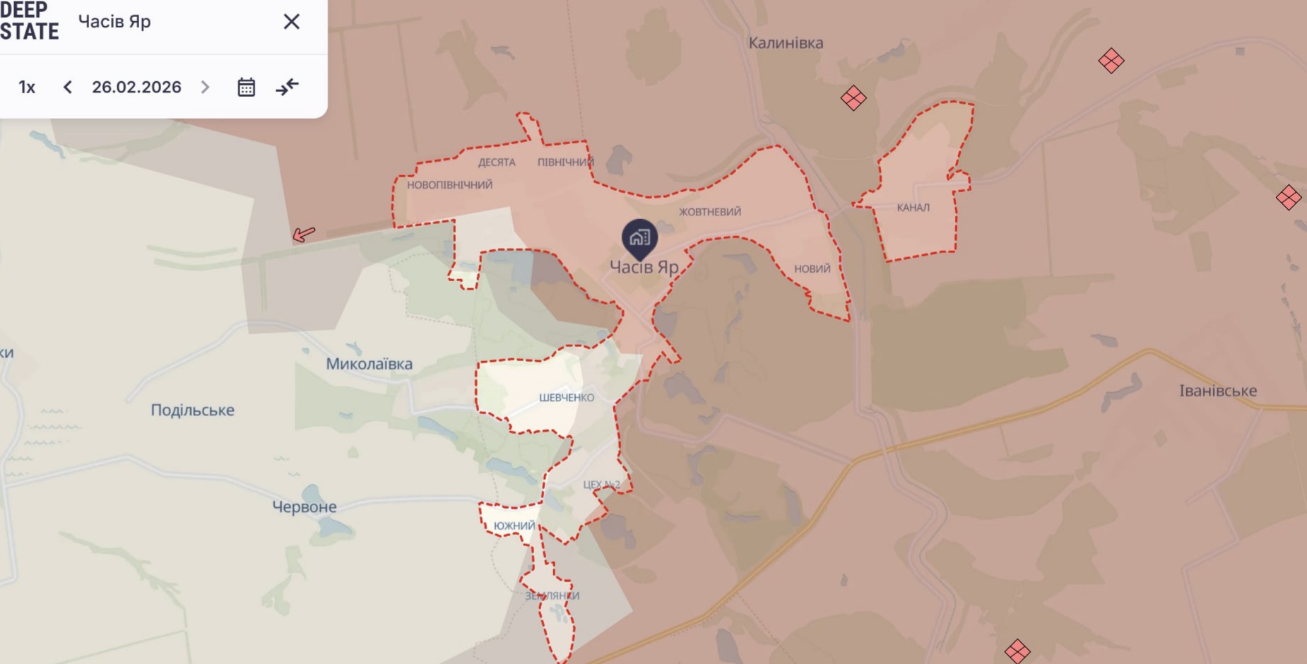 Ориентировочная карта боевых действий на 26 февраля в 22:21/DeepStateMap