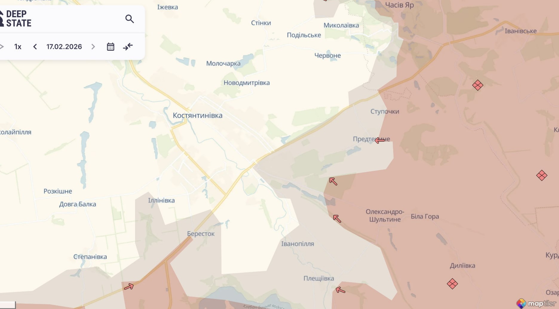 Ориентировочная карта боевых действий на 17 февраля в 23:46/DeepStateMap