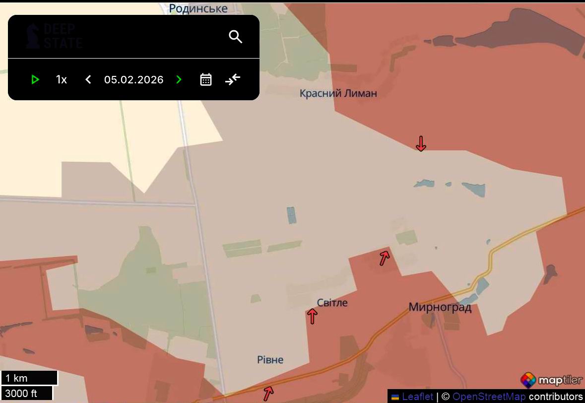 Лінія фронту на півночі покровського напрямку станом на 5 лютого/DeepStateMAP