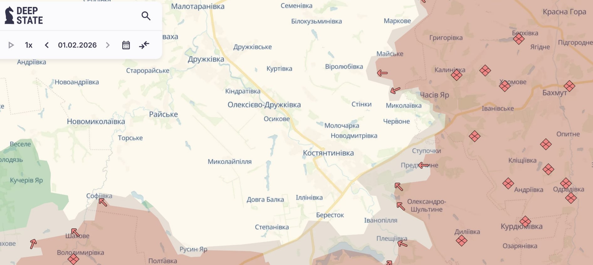 Ориентировочная карта боевых действий на 1 февраля в 22:11/DeepStateMap