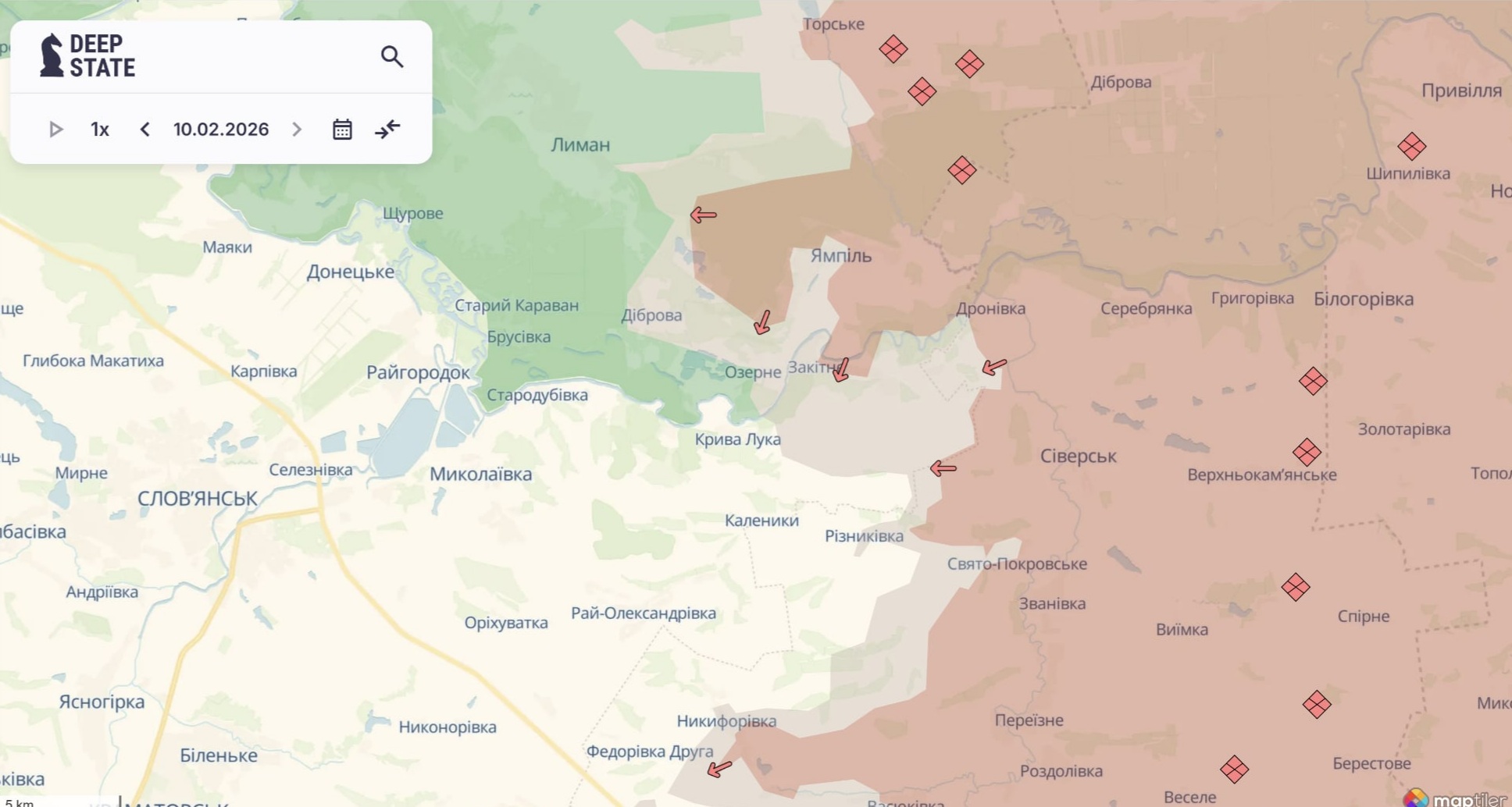 Ориентировочная карта боевых действий на 10 февраля в 00:07/DeepStateMap