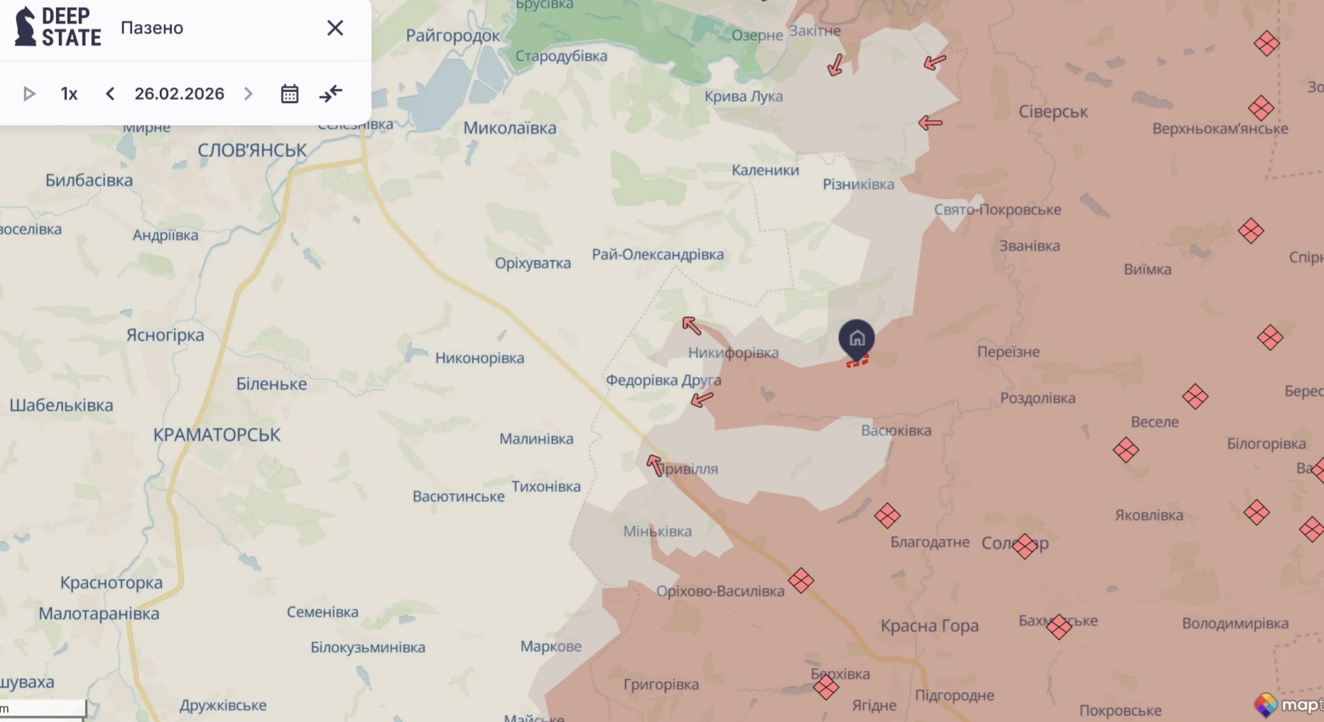 Ориентировочная карта боевых действий на 26 февраля в 22:21/DeepStateMap