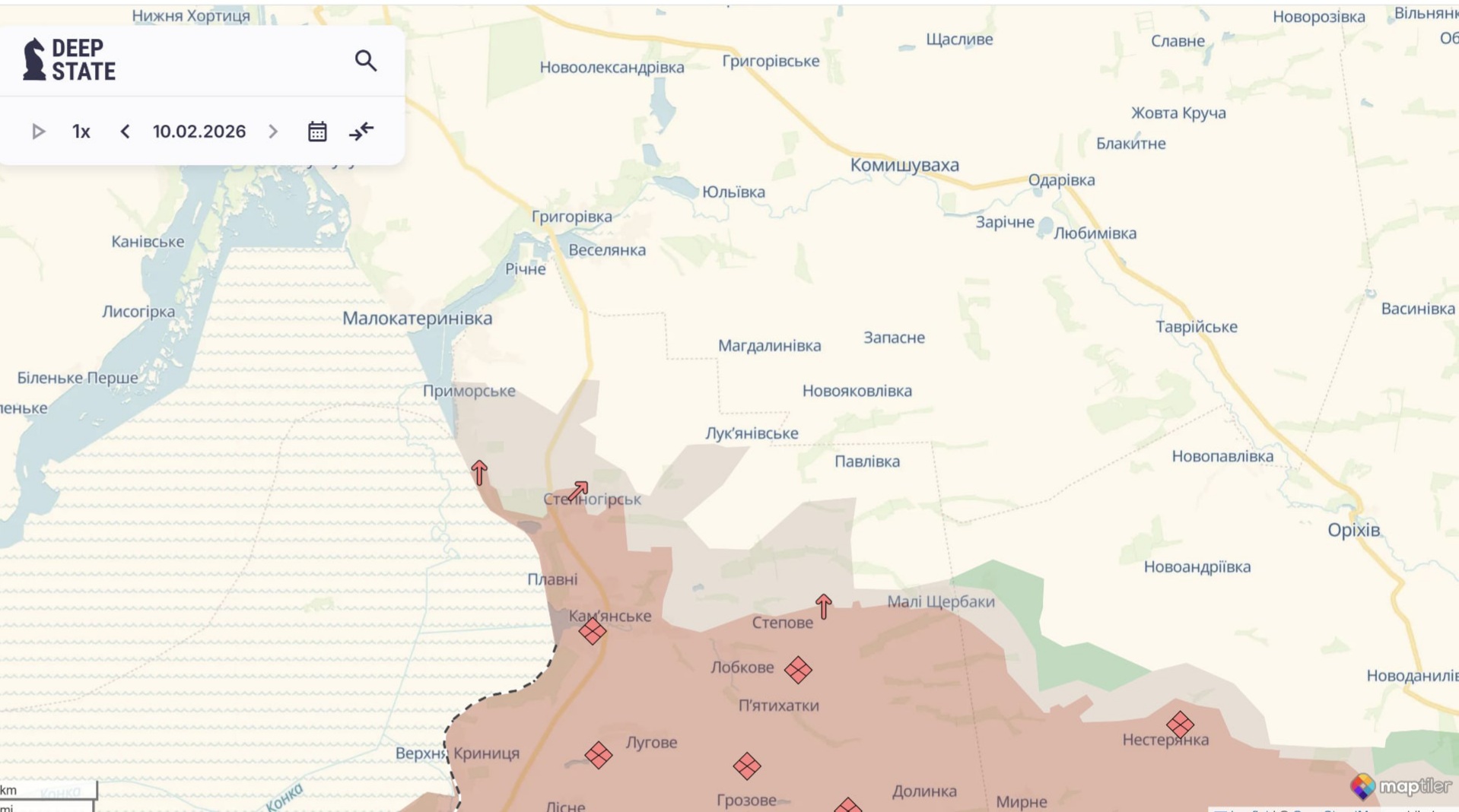 Ориентировочная карта боевых действий на 10 февраля в 22:38/DeepStateMap