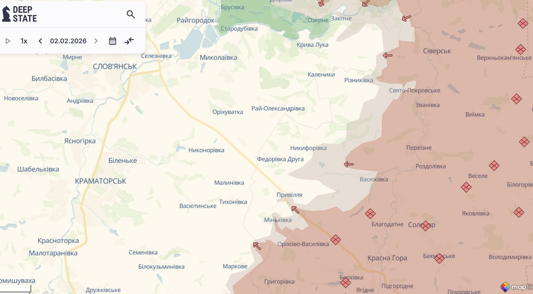 Ориентировочная карта боевых действий на 2 февраля в 23:15/DeepStateMap