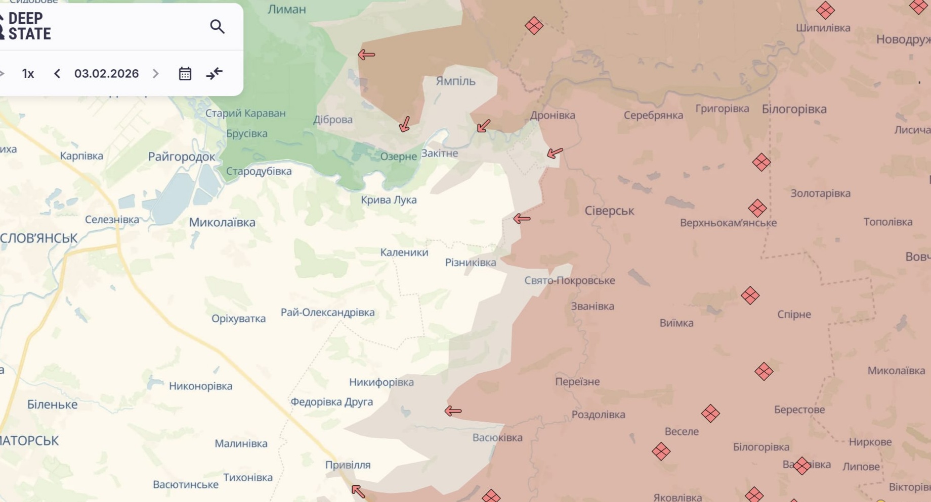 Ориентировочная карта боевых действий на 3 февраля в 22:52/DeepStateMap