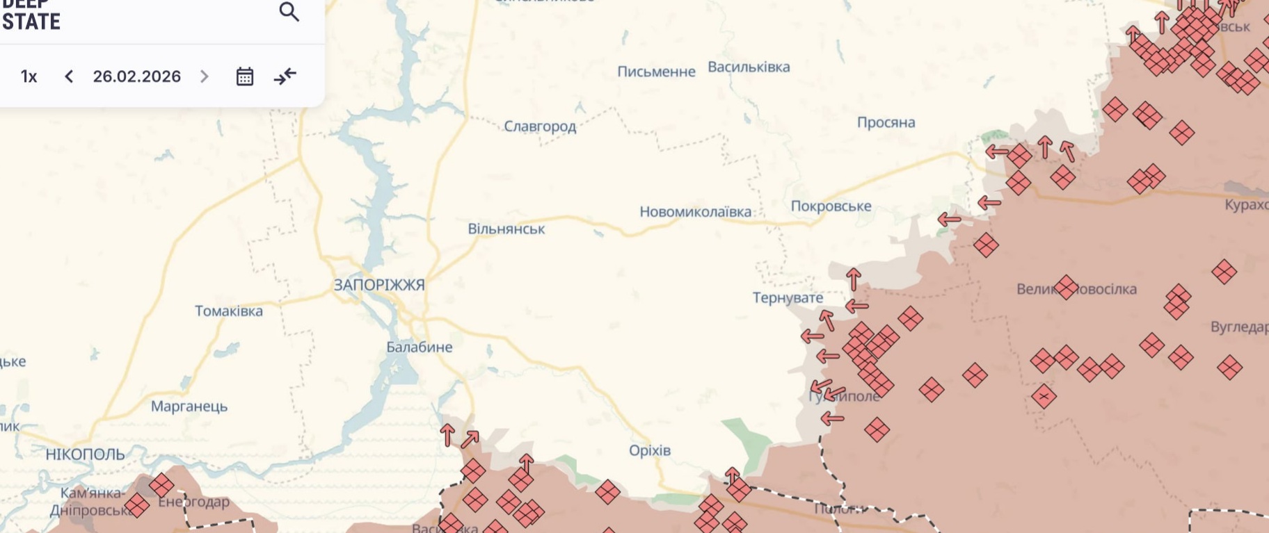 Ориентировочная карта боевых действий на 26 февраля в 22:21/DeepStateMap