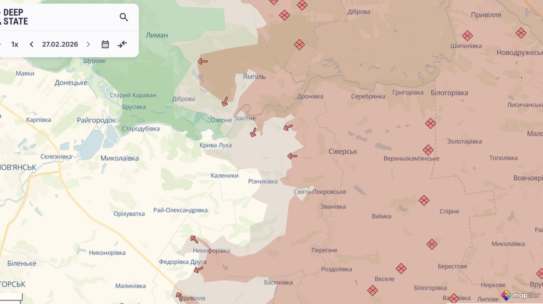 Ориентировочная карта боевых действий на 27 февраля в 23:34/DeepStateMap