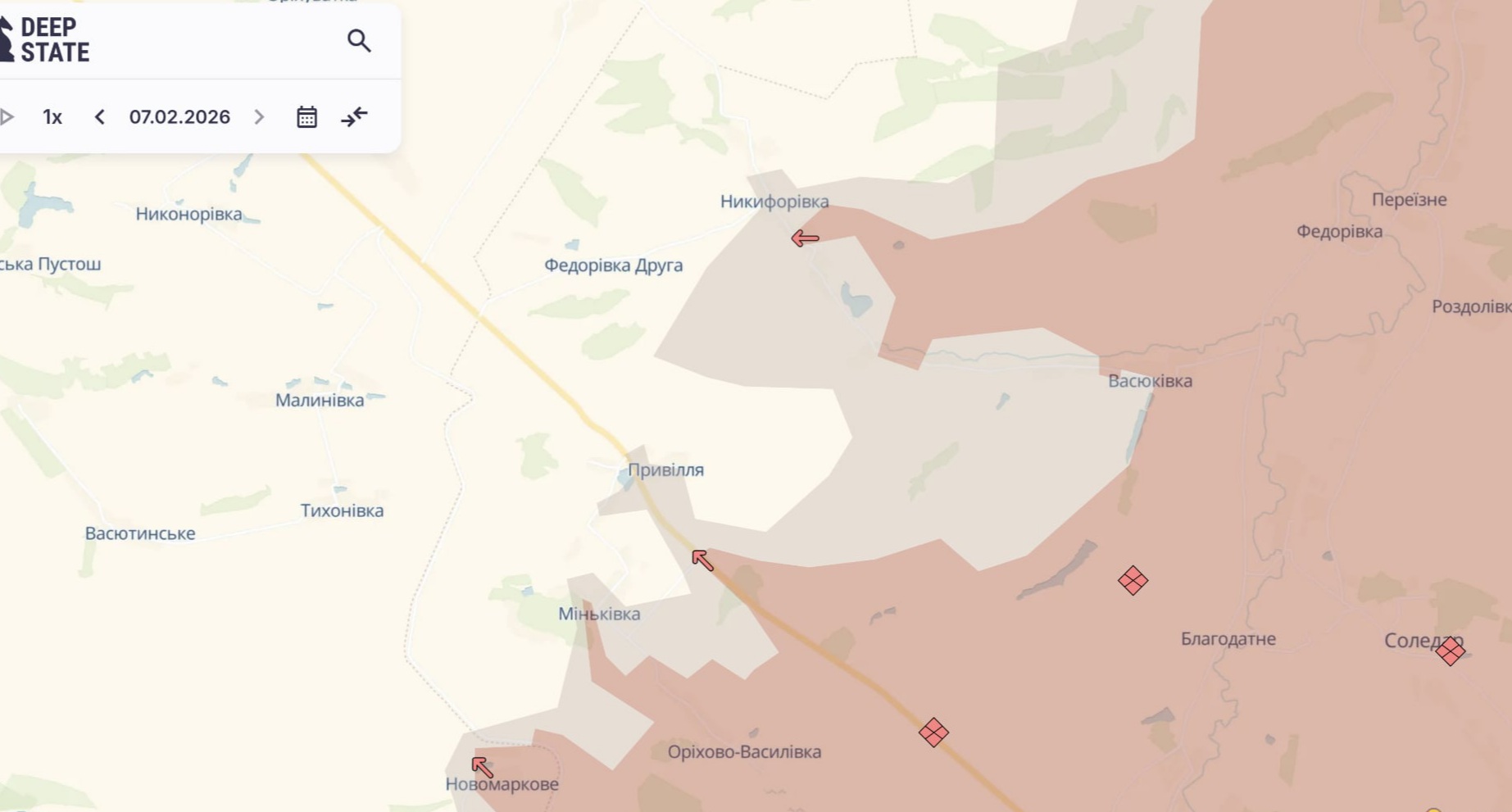 Ориентировочная карта боевых действий на 7 февраля в 23:11/DeepStateMap