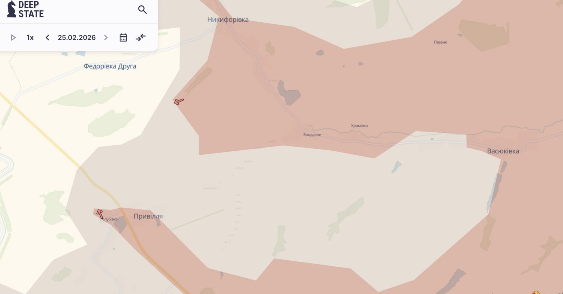 Ориентировочная карта боевых действий на 25 февраля в 23:31/DeepStateMap
