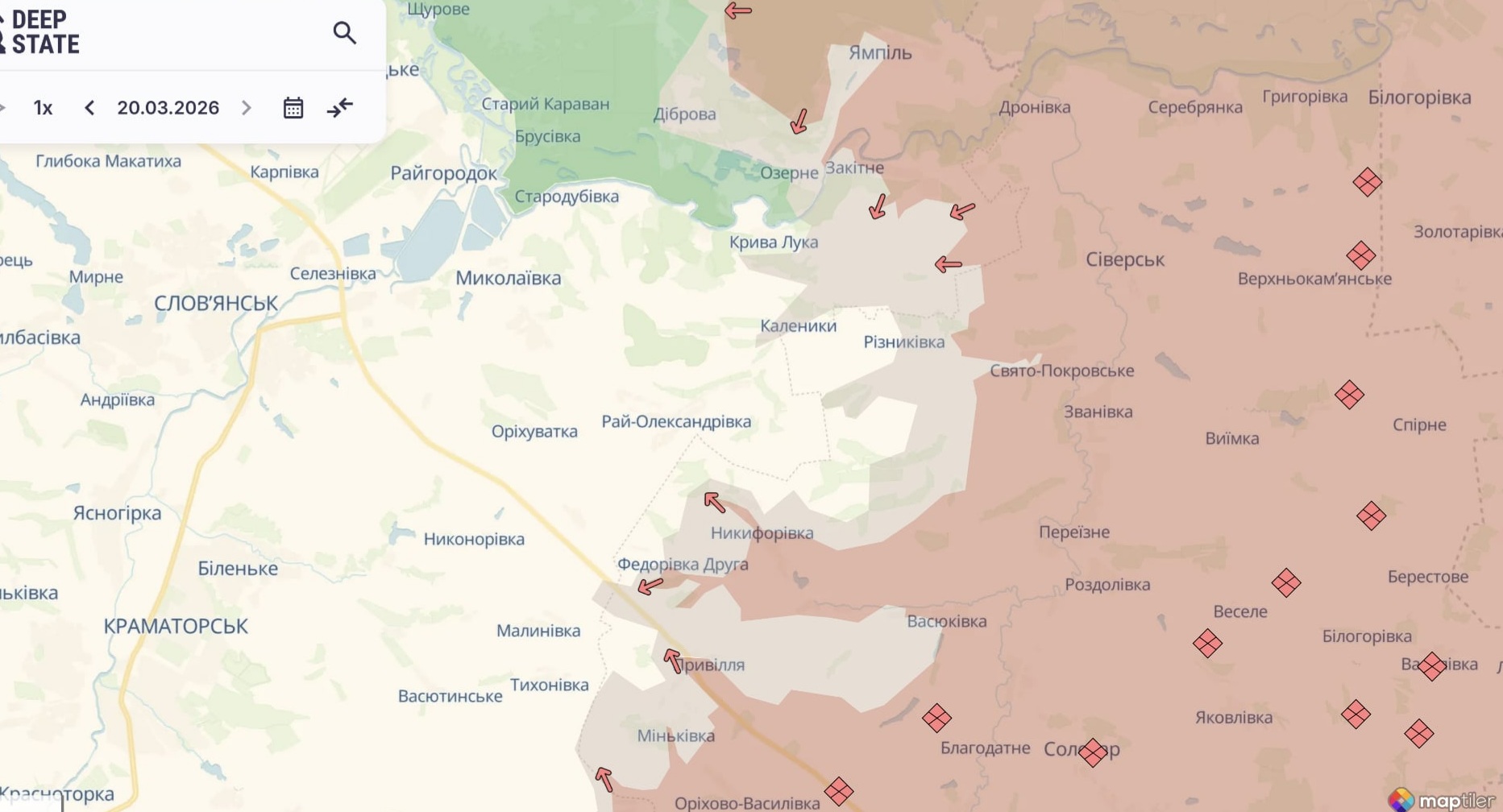 Ориентировочная карта боевых действий на 20 марта в 23:41/DeepStateMap