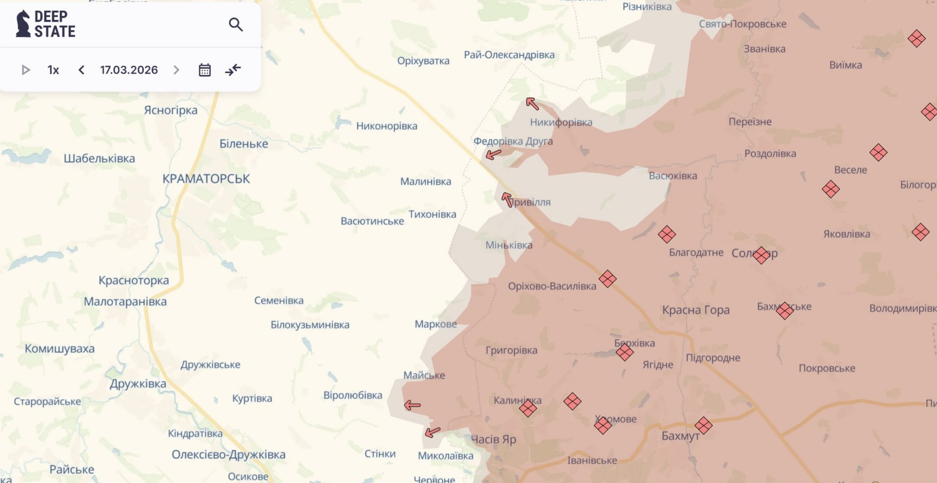 Ориентировочная карта боевых действий на 17 марта в 22:47/DeepStateMap