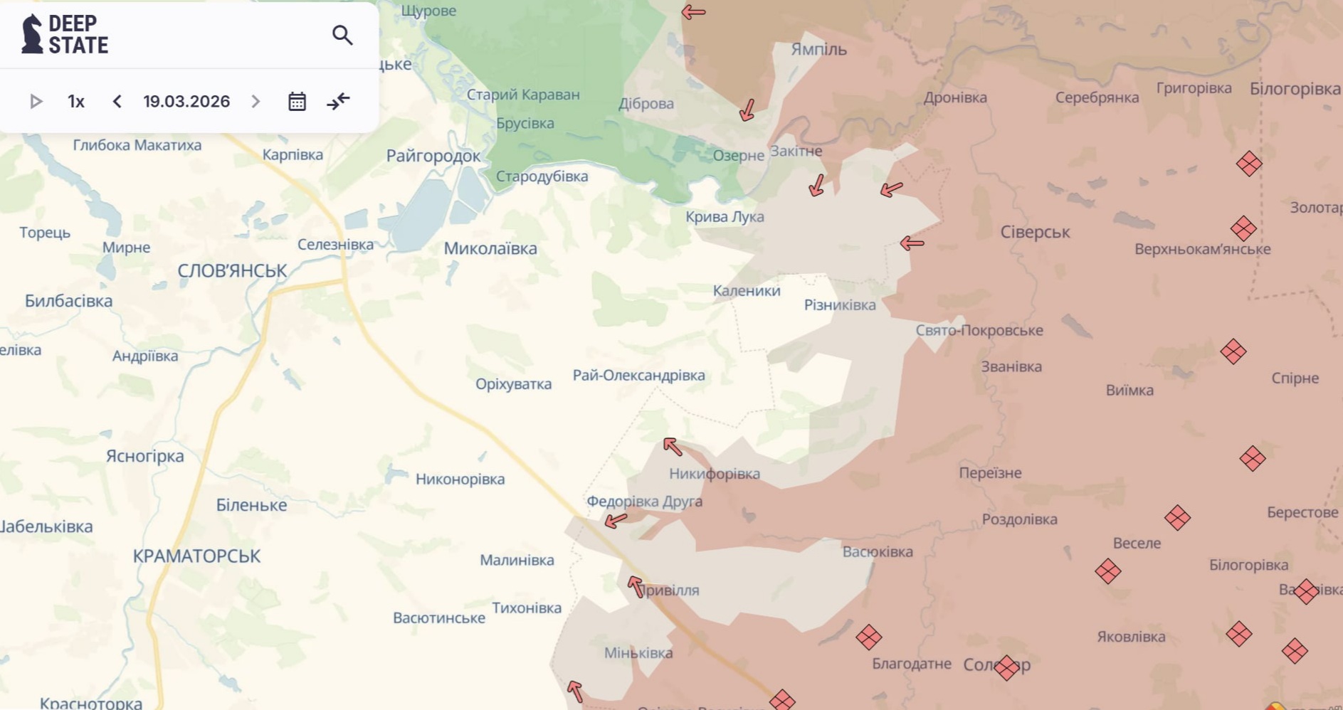 Ориентировочная карта боевых действий на 19 марта в 23:32/DeepStateMap
