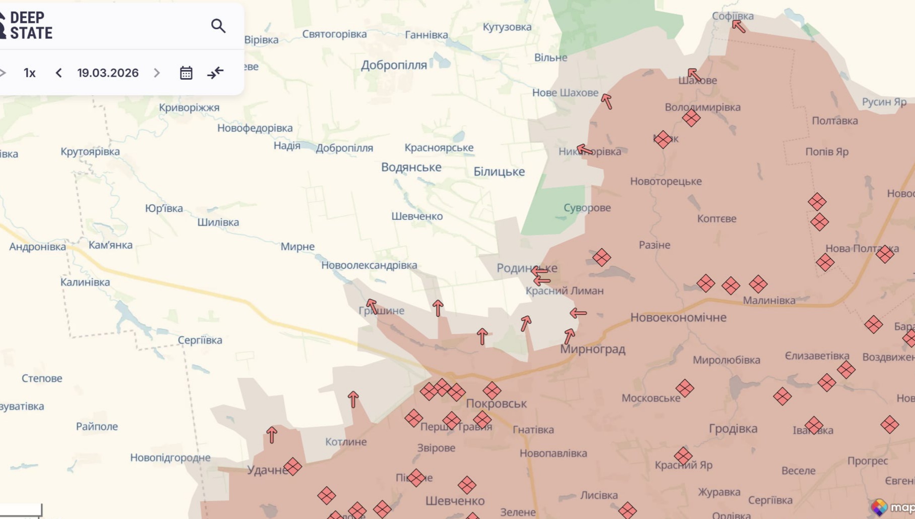 Ориентировочная карта боевых действий на 19 марта в 23:32/DeepStateMap