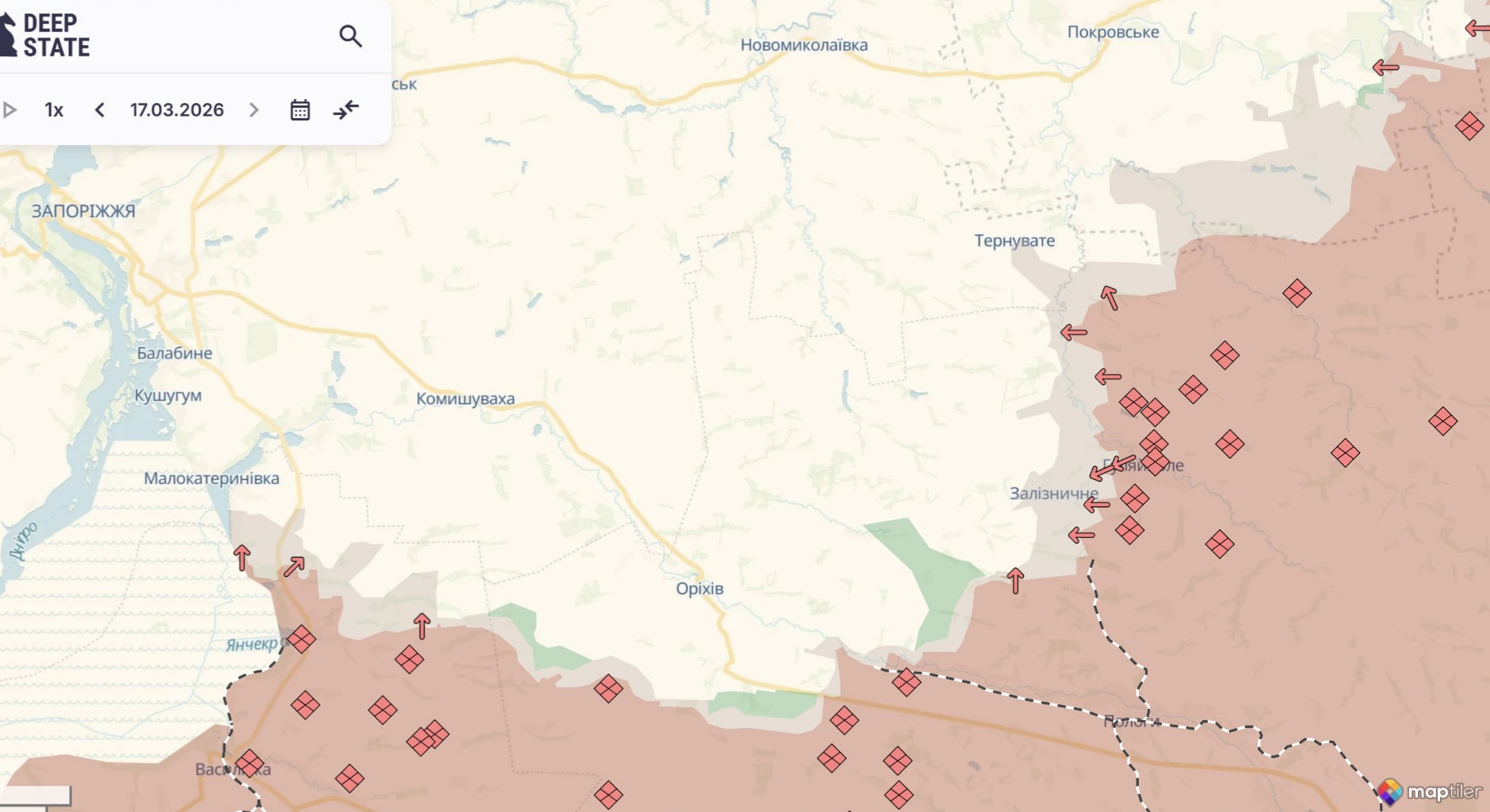Ориентировочная карта боевых действий на 17 марта в 22:47/DeepStateMap