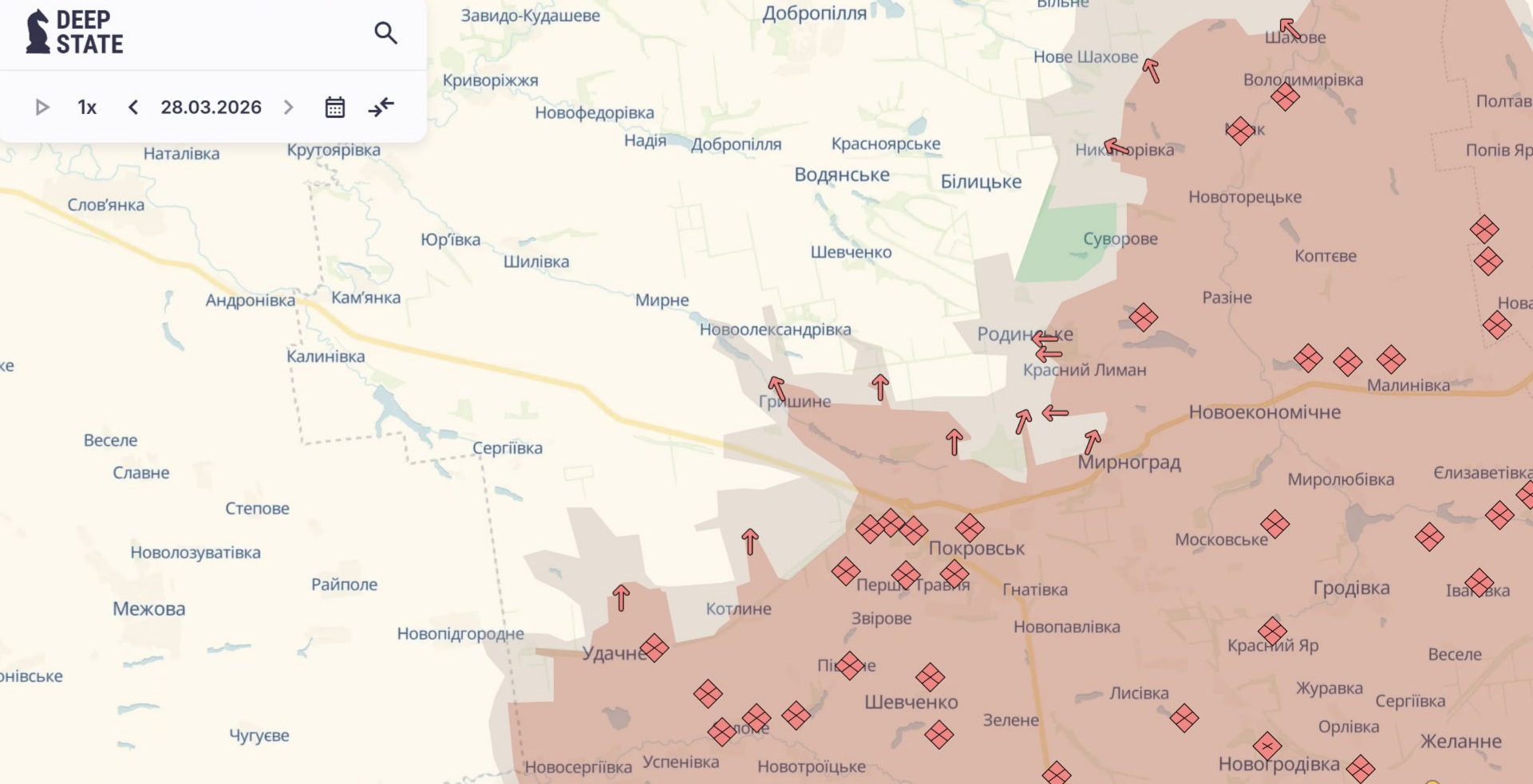 Ориентировочная карта боевых действий на 28 марта в 23:38/DeepStateMap