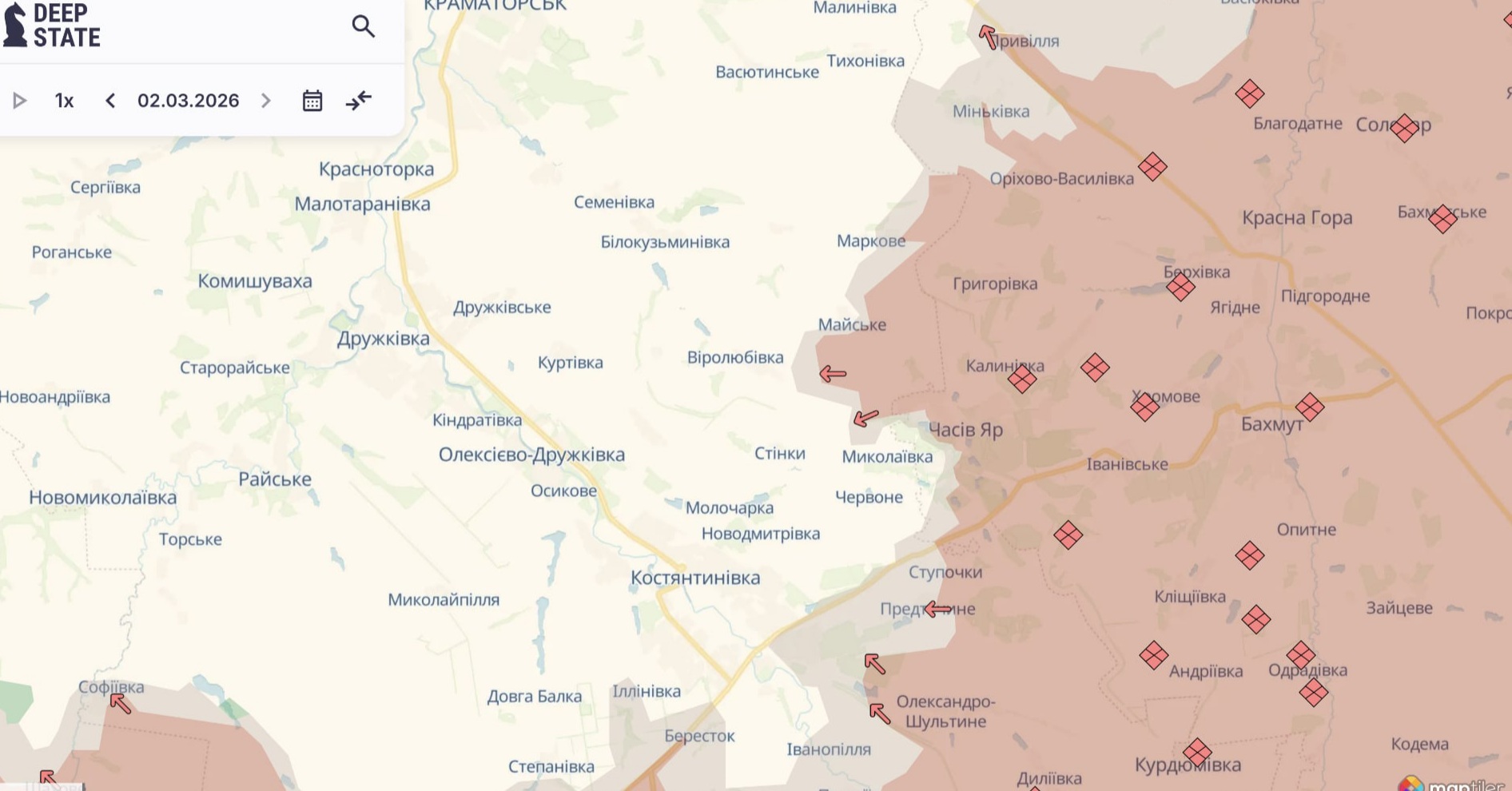 Ориентировочная карта боевых действий на 2 марта в 23:08/DeepStateMap